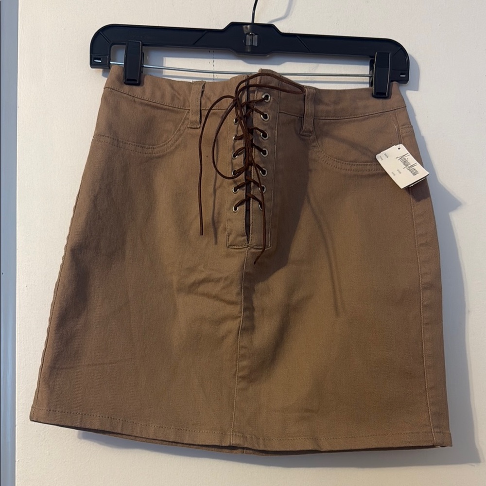 Dex Tan Lace-Up Mini Skirt